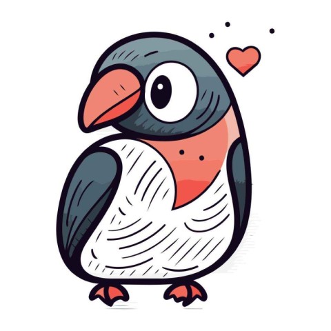 Cute cartoon penguin with heart in its beak. Vector illustration