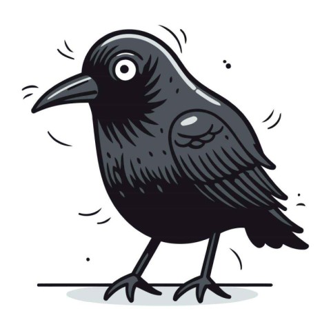 Crow doodle vector illustration. Hand drawn cartoon character.