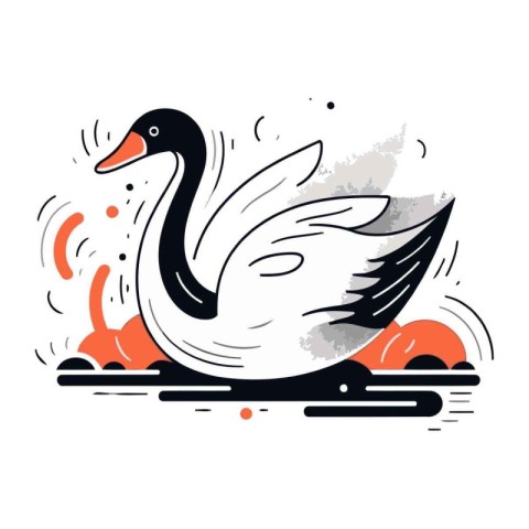 Vector hand drawn illustration of a swan on a white background.