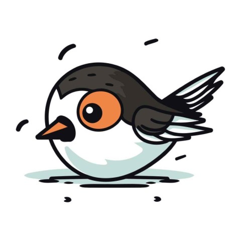 Cartoon vector illustration of cute little black and white bird