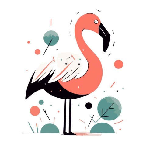 Flamingo. Hand drawn vector illustration in flat cartoon style.