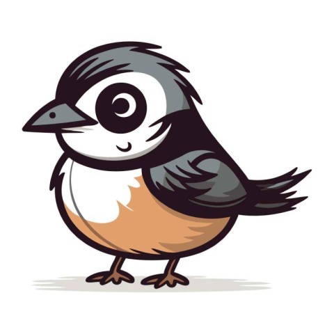 Cartoon vector illustration of cute little black crowned tit