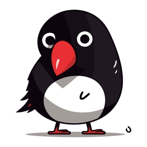 Cute little black bird isolated on white background. Vector illu