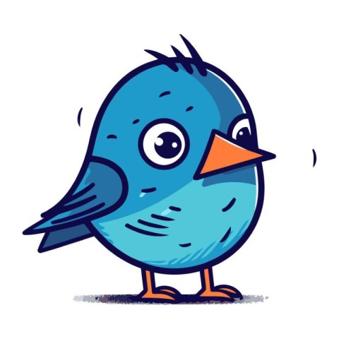 Vector illustration of a cute cartoon blue bird. Isolated on whi