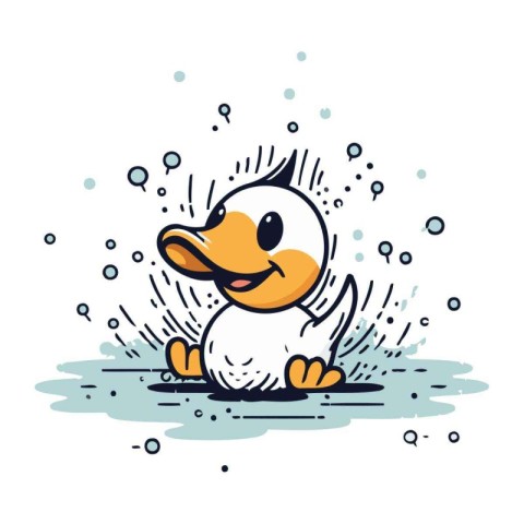 Cute duckling. Hand drawn vector illustration in cartoon style.