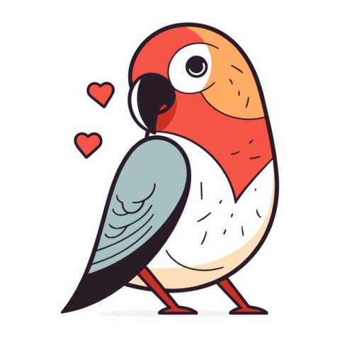 Cute parrot with hearts. Vector illustration in cartoon style.