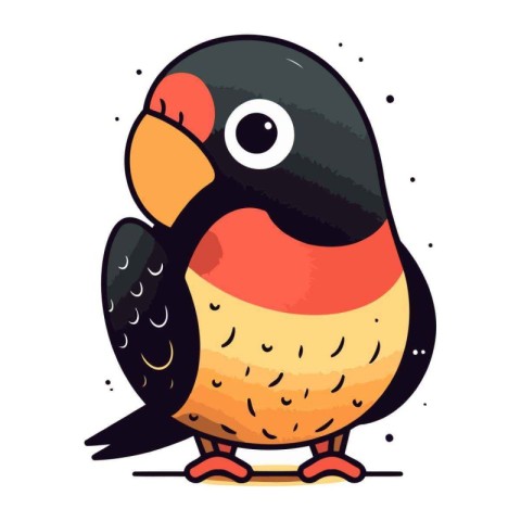 Cute cartoon black and red bird. Vector illustration isolated on