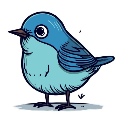 Vector illustration of a cute cartoon blue bird isolated on whit