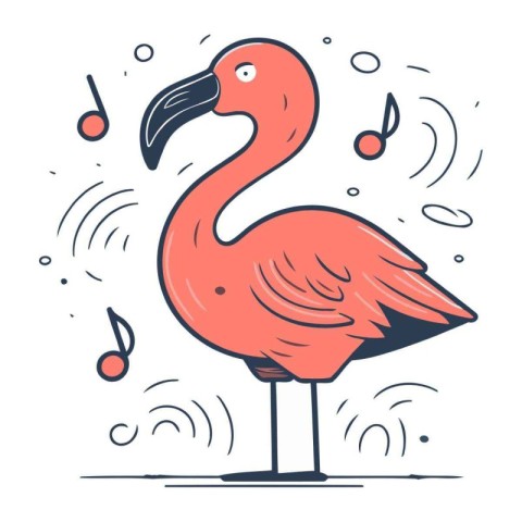 Flamingo on a white background. Hand drawn vector illustration.