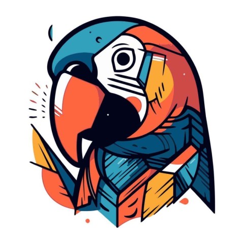 Parrot in a blue beret on a white background. Vector illustratio