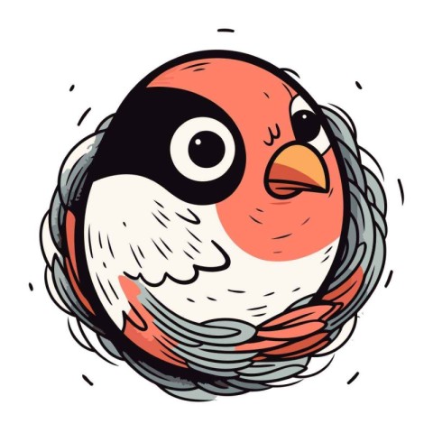 Vector illustration of a cute cartoon bullfinch on white backgro