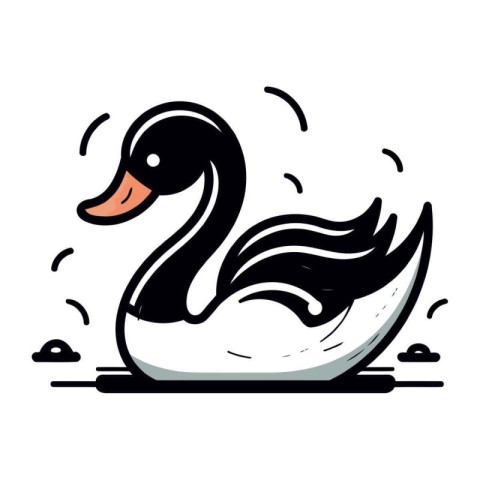 Vector illustration of a black swan swimming on a white backgrou