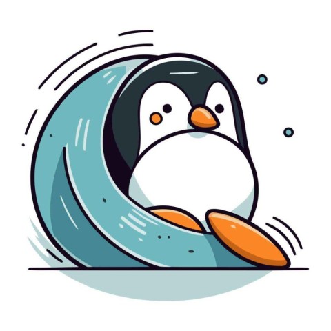 Cute cartoon penguin in a tunnel. Vector illustration of a pengu