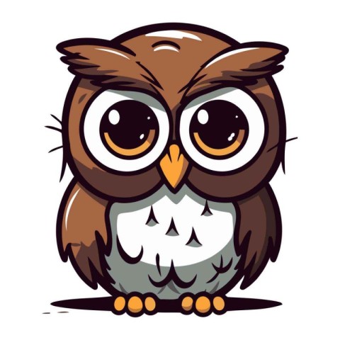 Owl with big eyes. Vector illustration isolated on white backgro