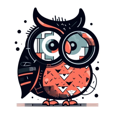 Vector illustration of a cute cartoon owl with big eyes and blac