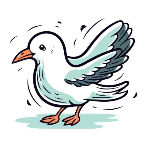 Hand drawn vector illustration of a flying seagull isolated on w