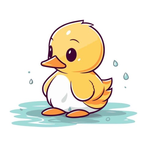 Cute little duckling sitting on the water. Vector illustration.