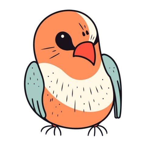 Hand drawn cute cartoon bird. Vector illustration isolated on wh