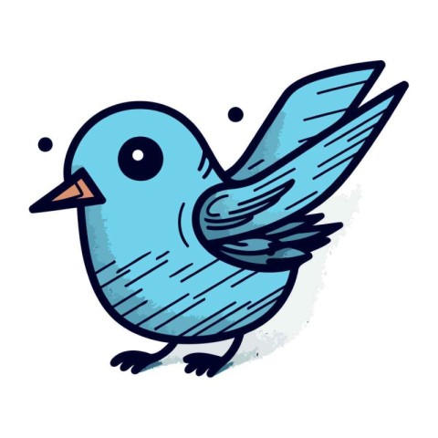 Vector illustration of a cute cartoon blue bird isolated on whit