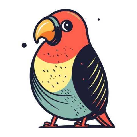 Cute parrot. Hand drawn vector illustration in cartoon style.