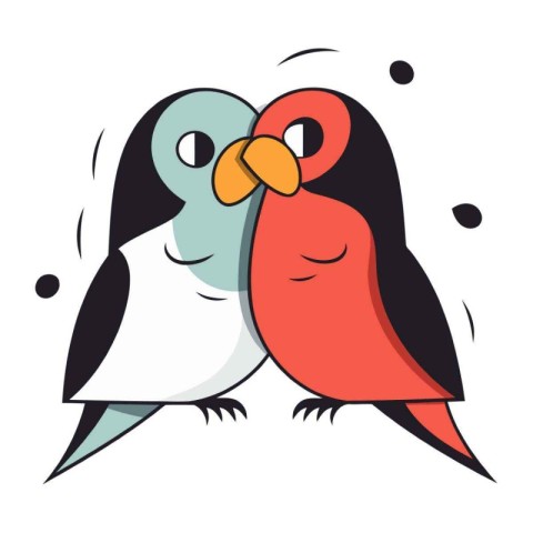 Cute couple of love penguins. Vector illustration isolated on wh