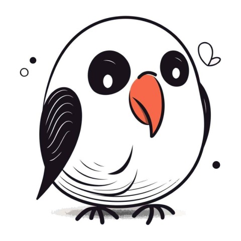 Cute little black and white parrot. Vector cartoon illustration.