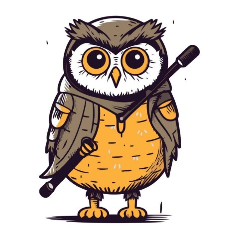 Owl with a baseball bat. Vector illustration on white background