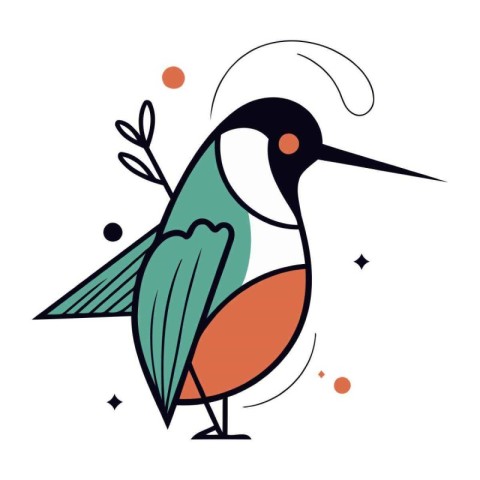 cute bird with branch and leafs vector illustration flat style i