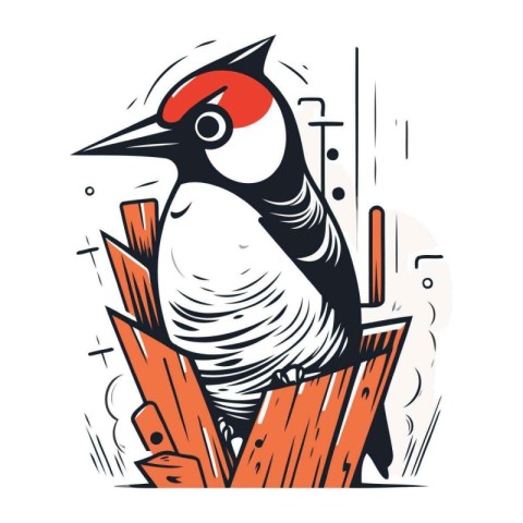 Woodpecker on the fence. Woodpecker vector illustration. Woodpec