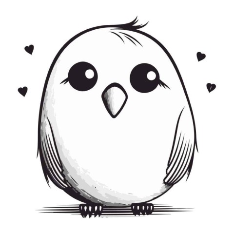 Cute cartoon owl with hearts. Vector illustration isolated on wh