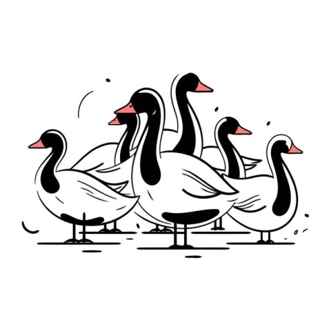 Vector illustration of a flock of geese on a white background.