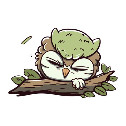 Owl sleeping on a branch. Vector illustration isolated on white