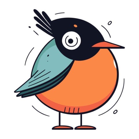 Cartoon vector illustration of cute little bird with big eyes an