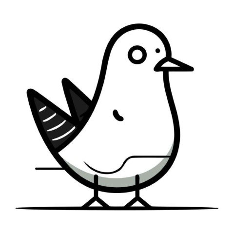 Cute cartoon doodle bird isolated on white background. Vector il