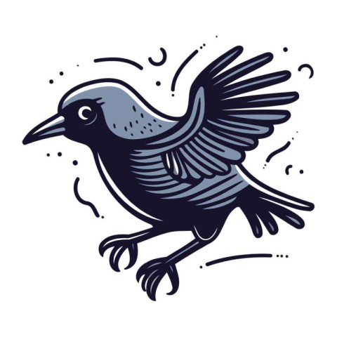 Vector illustration of a crow. Hand drawn doodle style.