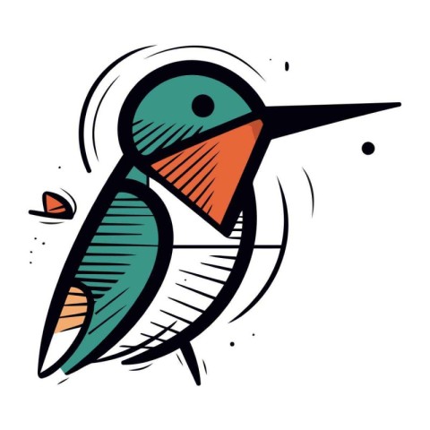 Hummingbird cartoon vector illustration. Hand drawn bird on whit