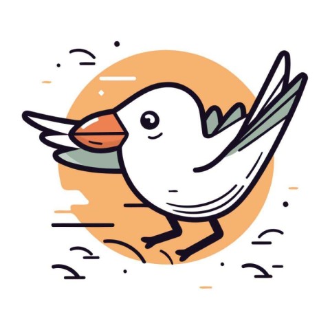 Cute cartoon parrot with open wings. Vector illustration in line