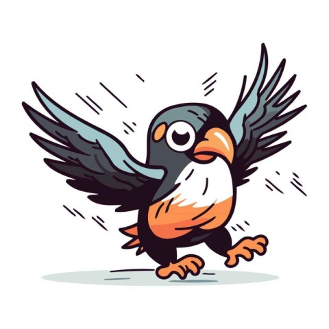 Vector illustration of a cute cartoon flying swallow. Isolated o