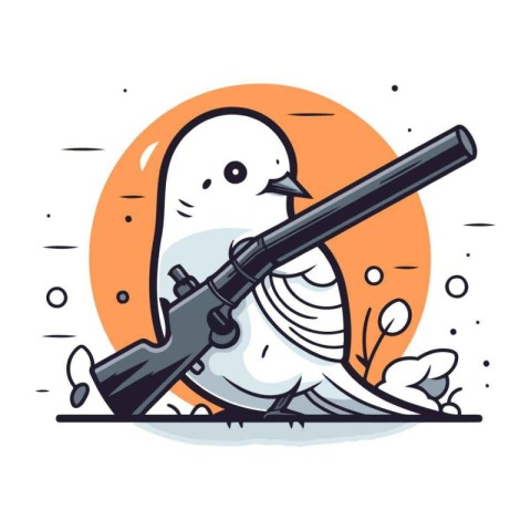 Pigeon with a gun. Vector illustration in cartoon style.