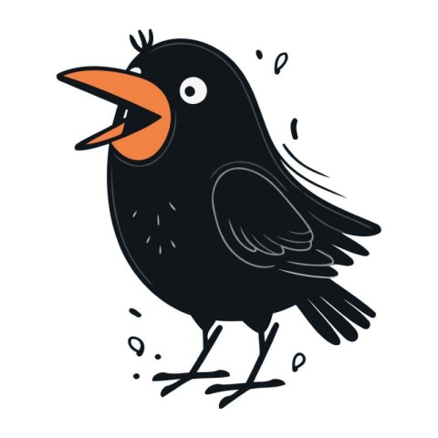 Cute black crow isolated on a white background. Vector illustrat