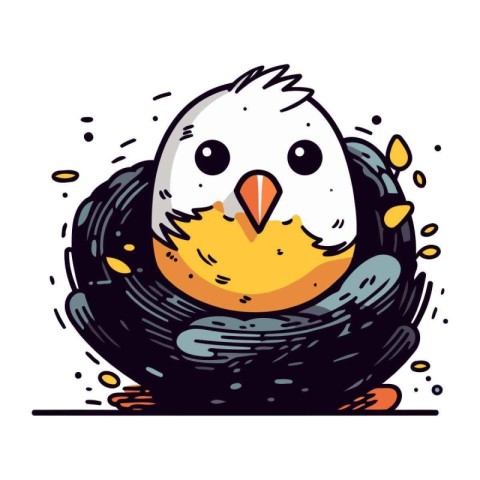 Cute cartoon bird in the nest. Vector illustration isolated on w