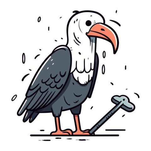 Vector illustration of a cartoon bald eagle with a walking stick