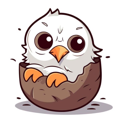 Cute little owl peeking out of an egg. Vector illustration.