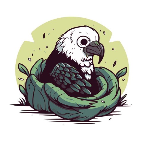 Illustration of an american bald eagle sitting in a nest.