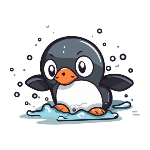 Cute penguin swimming in the sea. vector cartoon illustration.