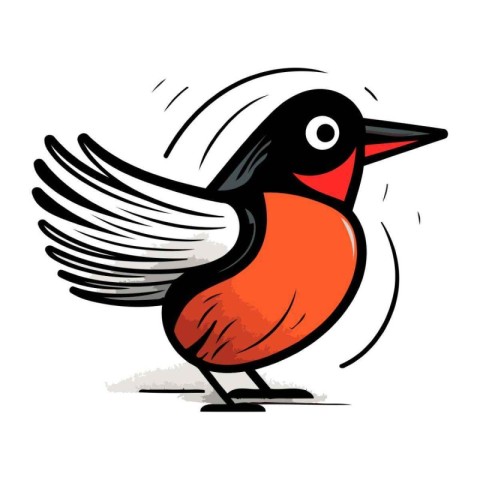 Cute cartoon black and red bird isolated on white background. Ve