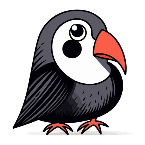 Cute cartoon black bird isolated on white background. Vector ill