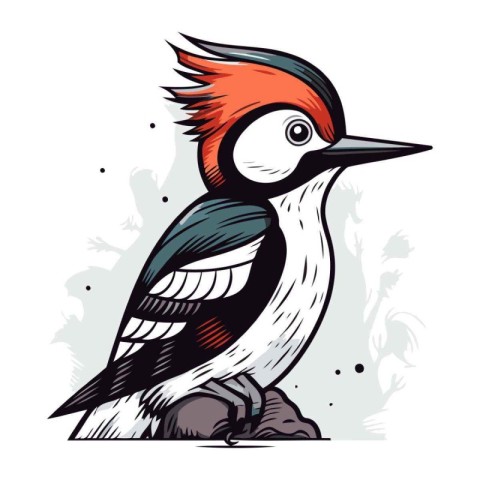 Woodpecker. Hand drawn vector illustration. Isolated on white ba