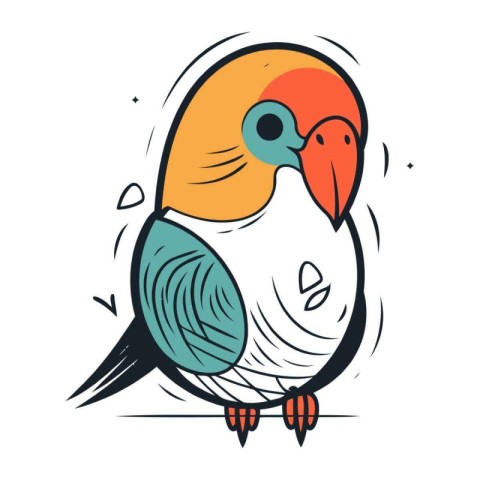 Cute parrot. Hand drawn vector illustration in cartoon style.