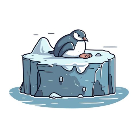 Cartoon penguin sitting on ice floe. Vector illustration.